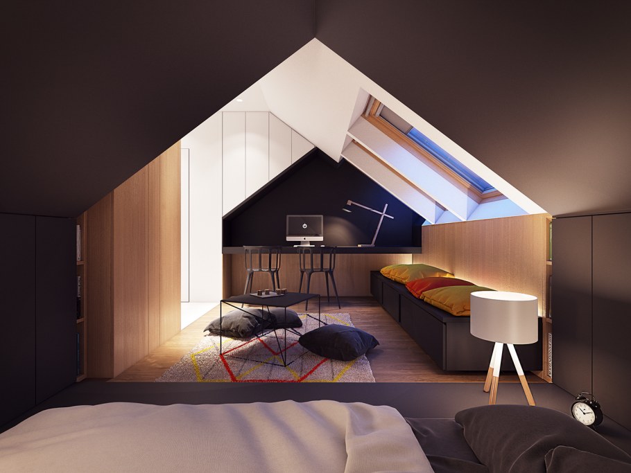 Комната на мансарде с подсветкой