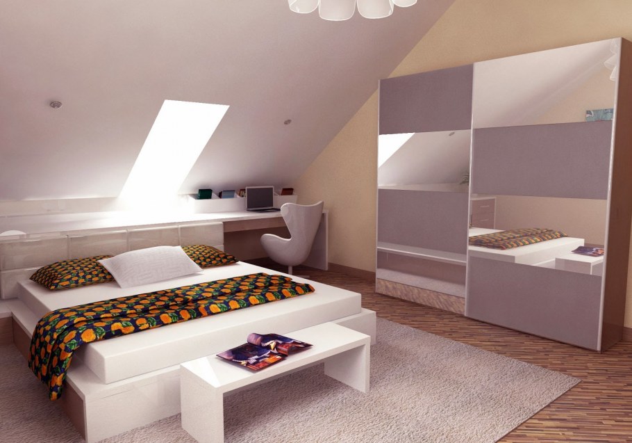 Комната в мансарде со скошенным потолком для девушки