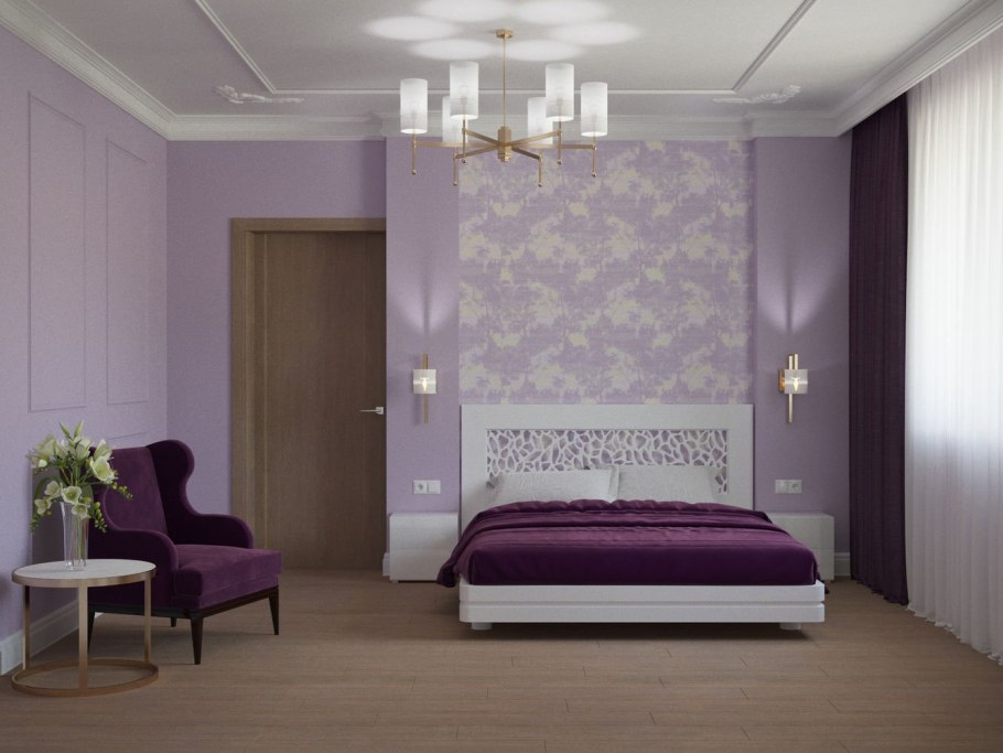 Обои в сиреневых тонах для спальни
