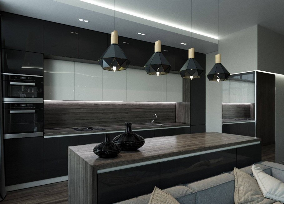 Монохромная черная кухня