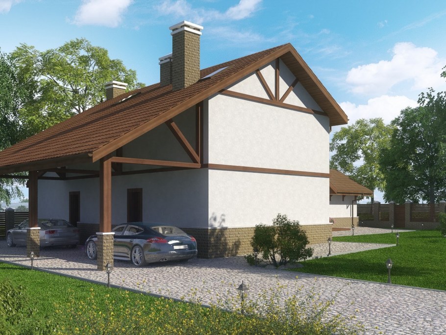 Дом с навесом для машины