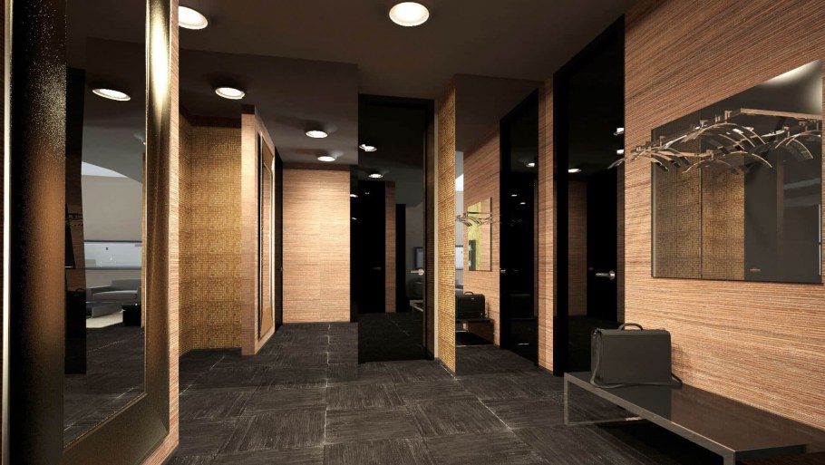 Коридор черный с деревом