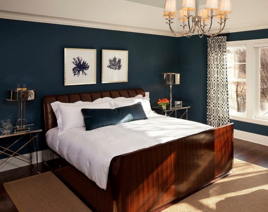 Спальня в сине коричневых тонах
