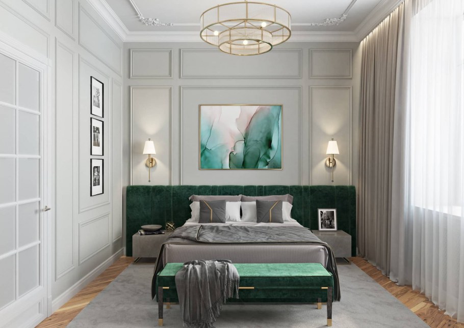 Спальня в изумрудных тонах классический стиль