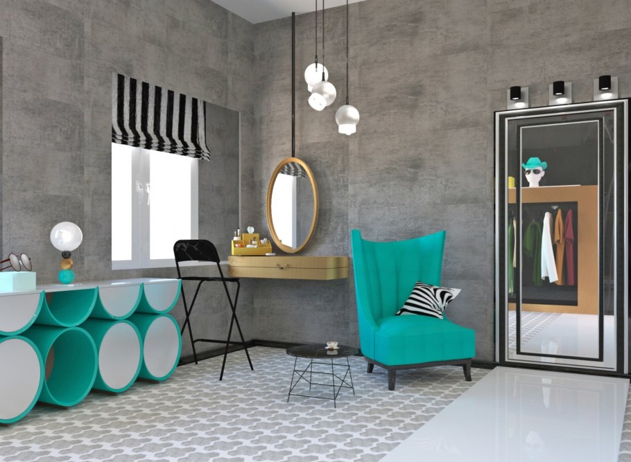 Интерьер салона красоты в бирюзовых тонах