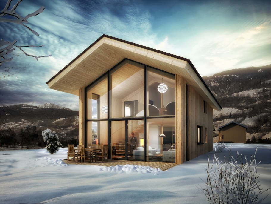Маленький домик с панорамными окнами