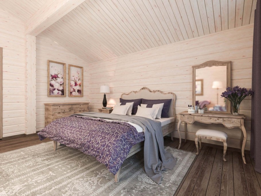 Розовый имитатор бруса в интерьере