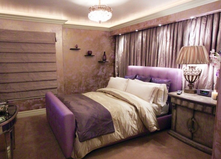 Спальня в коричнево сиреневых тонах