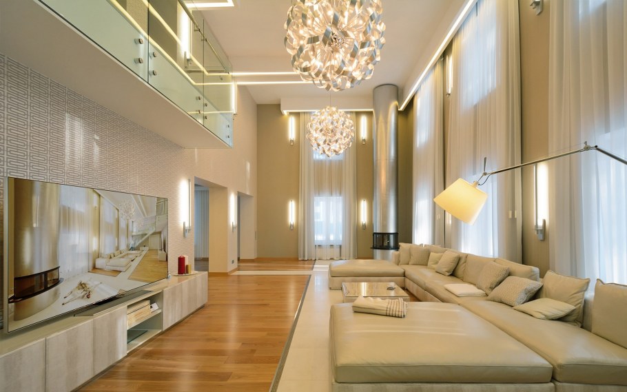 Просторная гостиная в современном стиле