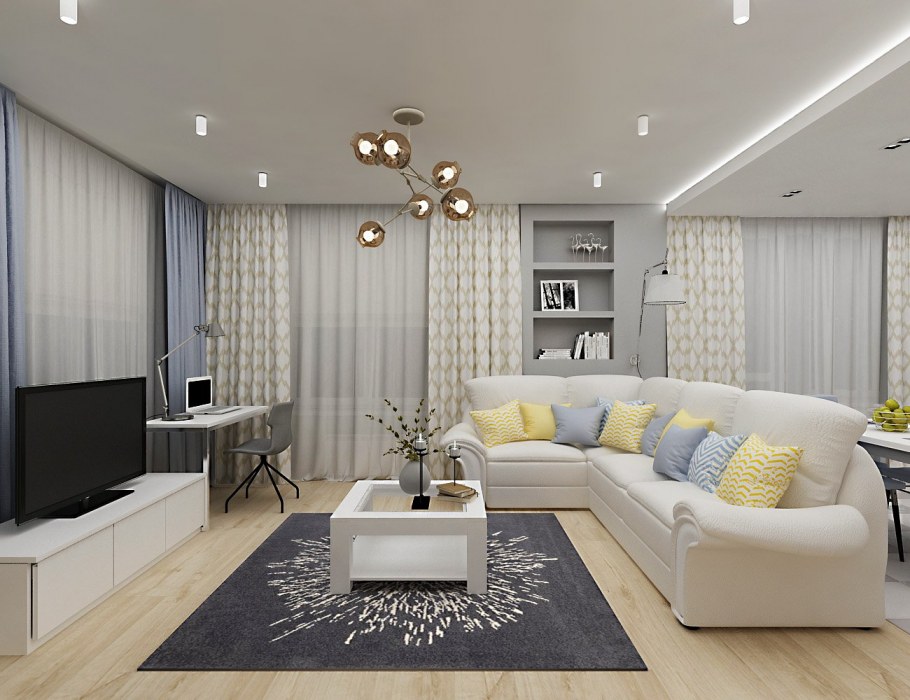 Зонирование прямоугольной комнаты 20 кв.м