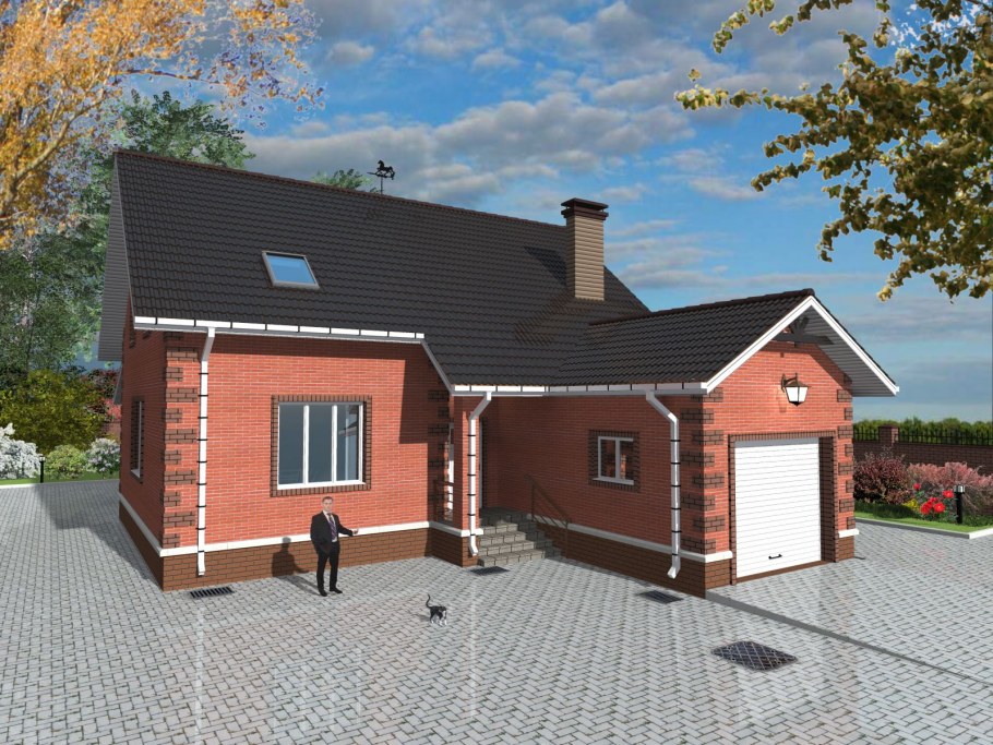 Дом с пристроенным гаражом и мансардой