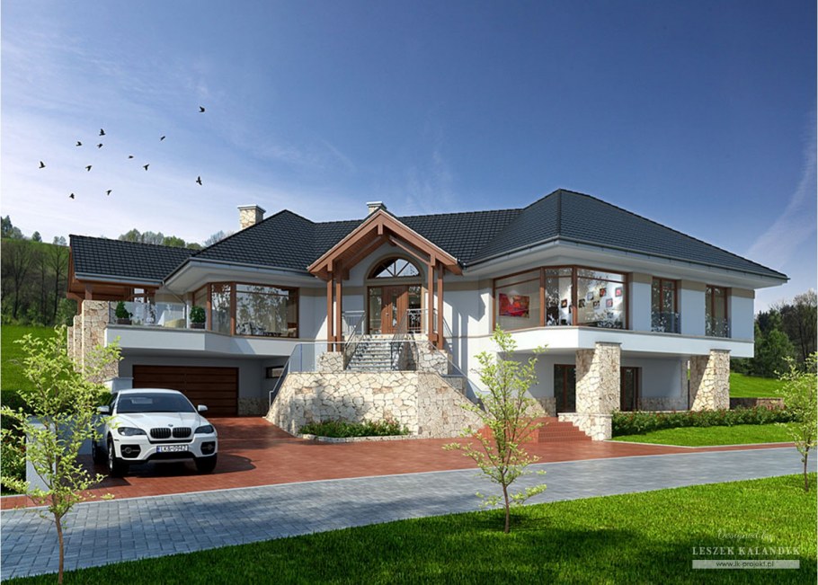 Одноэтажный дом с цокольным гаражом