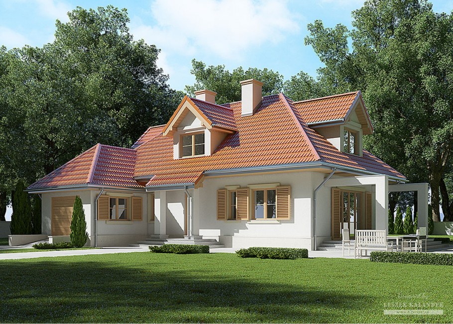 Угловой одноэтажный дом с мансардой