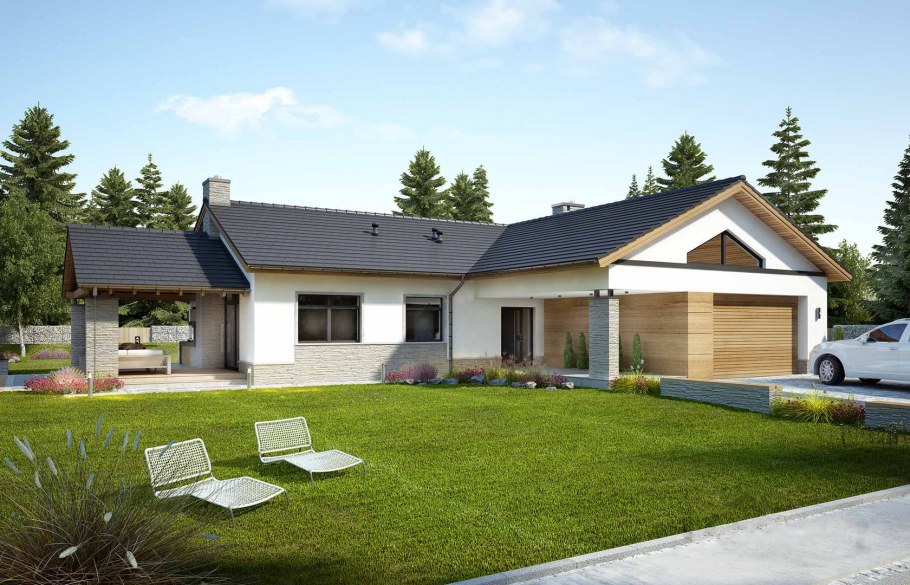 Г-образный дом с гаражом