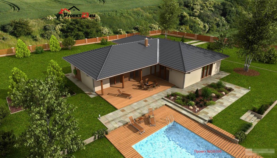 Г-образный дом с террасой