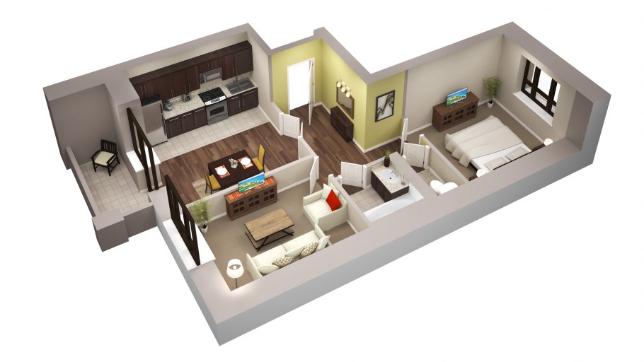 Планировка 2-х комнатной квартиры 3д