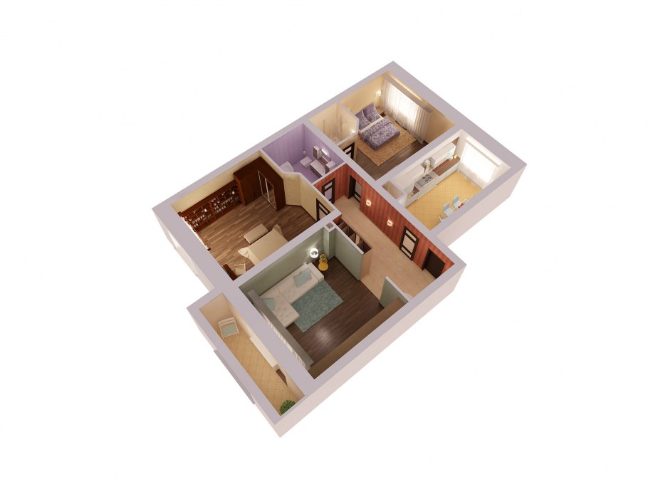 3d планировка 2 комнатной квартиры