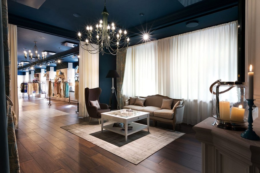 Шторы в салоне красоты в стиле лофт