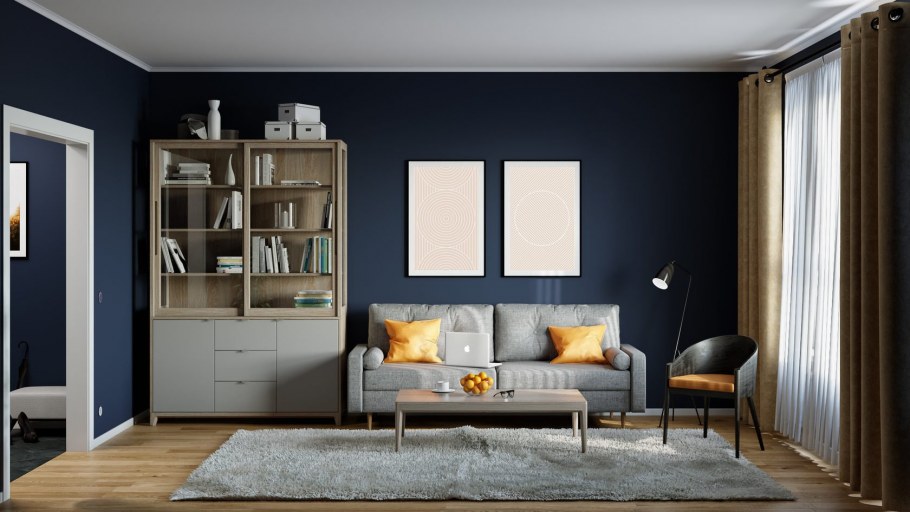 Темная гостиная в скандинавском стиле