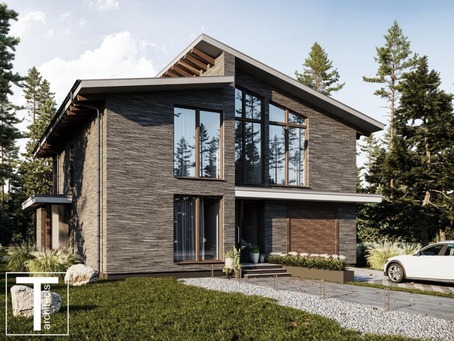 Дом с панорамными окнами двухэтажный проект