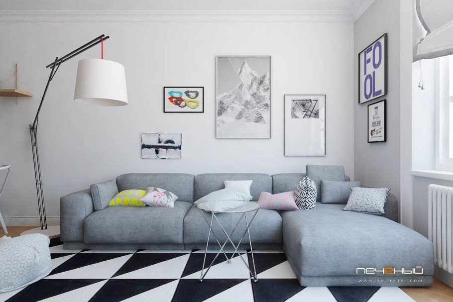 Покрашенные стены в гостиной в скандинавском стиле