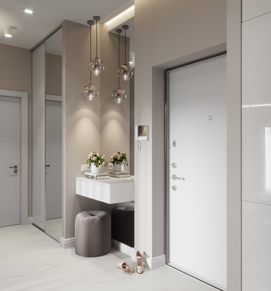 Узкая прихожая в светлых тонах