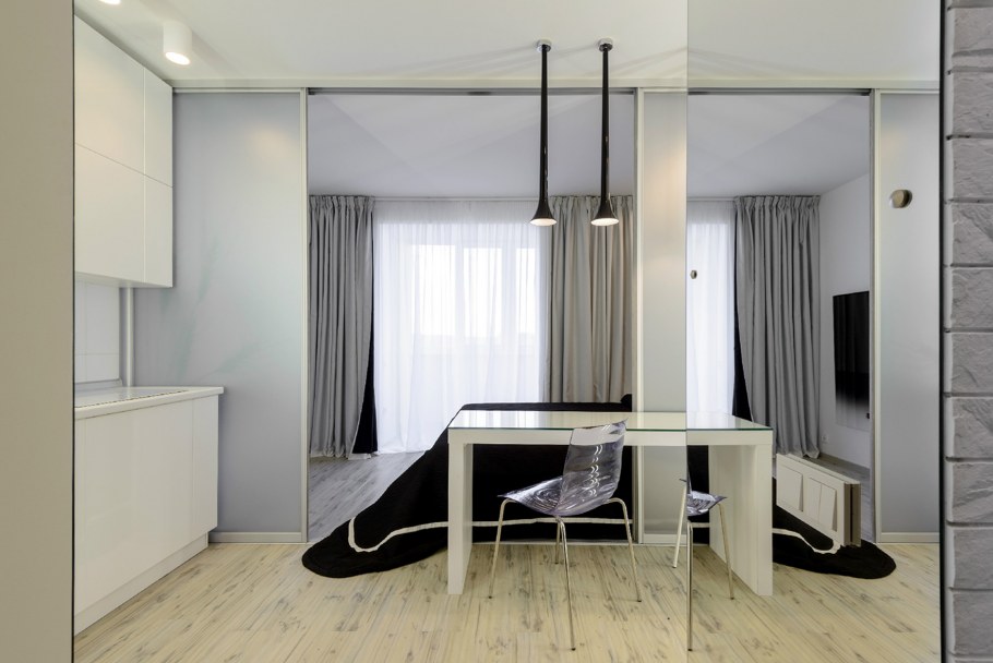 Студия зонирование кухни и спальни