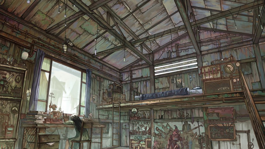 Красивая аниме комната с большим окном