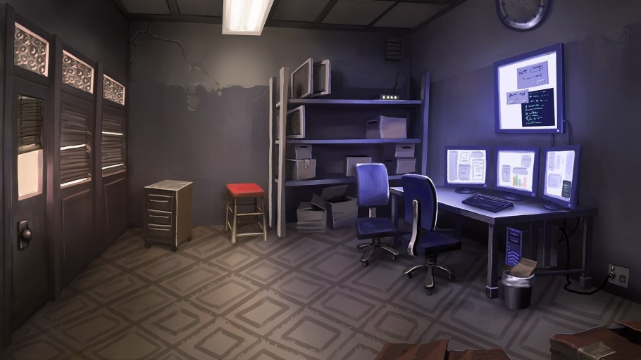 Аниме комната с книгами и аквариумом