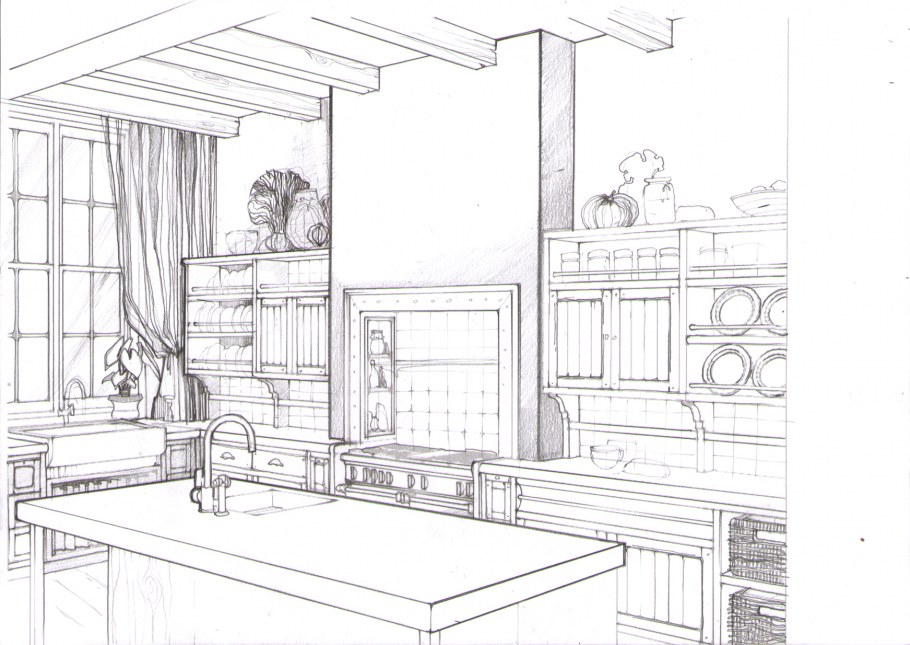 Эскиз интерьера кухни