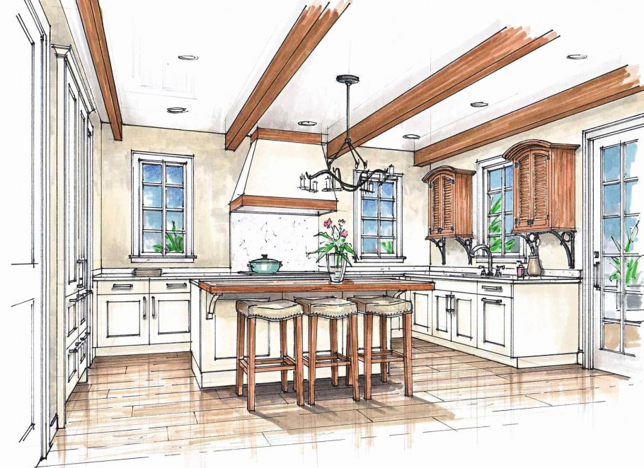 Эскиз интерьера кухни