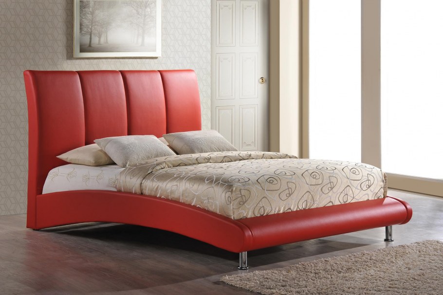 Кровать экокожа красная
