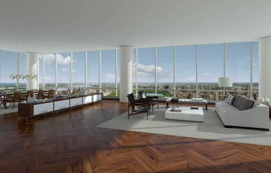 Светлая гостиная с панорамными окнами