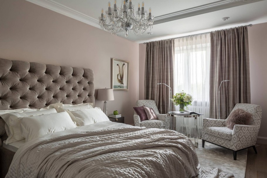 Спальня в современном стиле в серо бежевых тонах