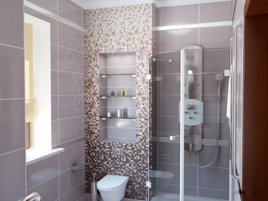 Полки в душевой из мозаики