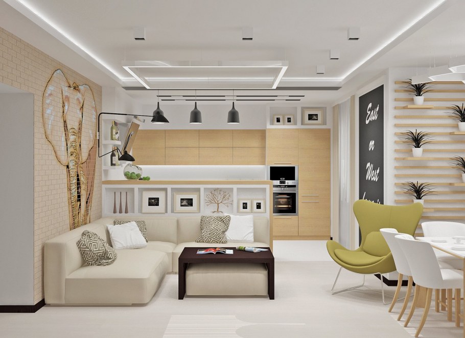 Кухня гостиная зонирование