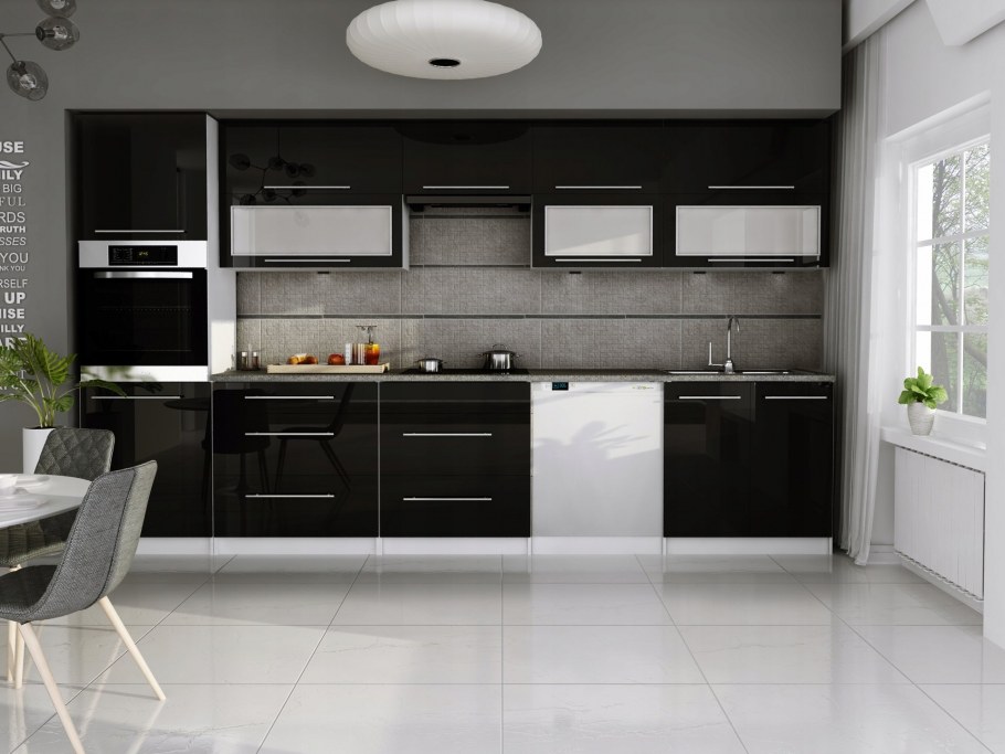 Кухня Амика графит дуб серый глянец