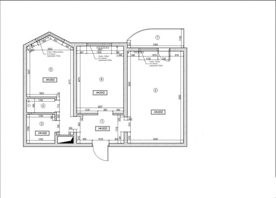 Обмерный план п44т двушка линейка