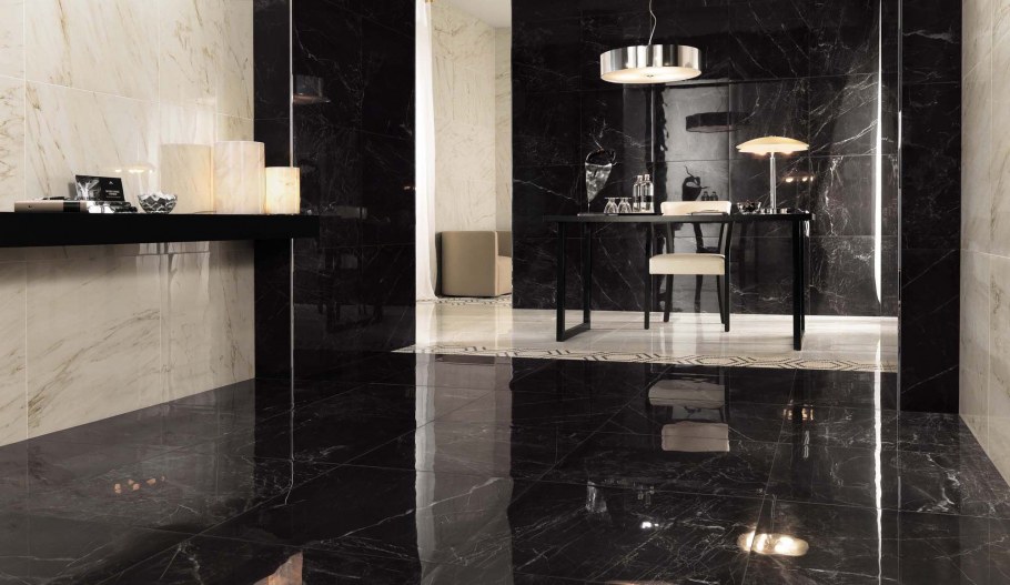 Мраморная плитка на пол черная