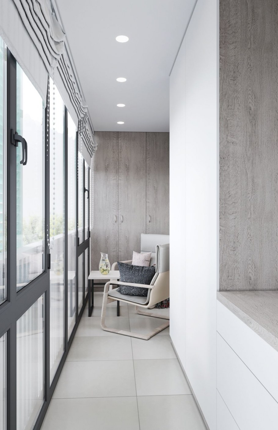 Бело серый балкон