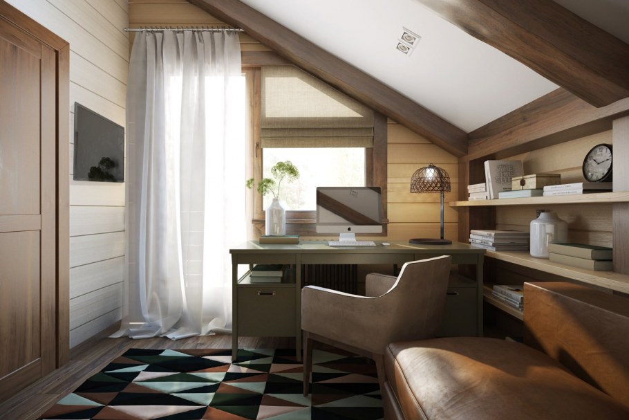 Кабинет в мансарде в загородном доме