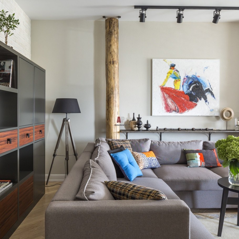 Гостиная с элементами лофта