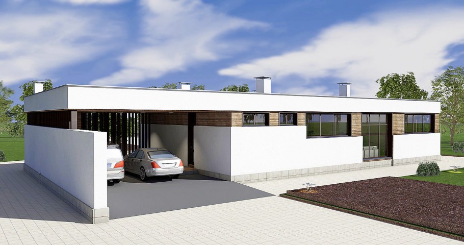 Одноэтажный дом z500 с плоской крышей