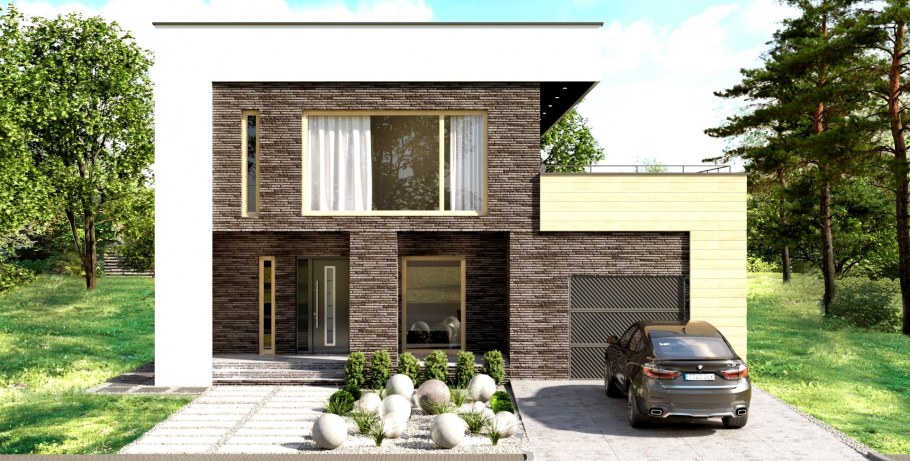 Дом с плоской крышей и гаражом