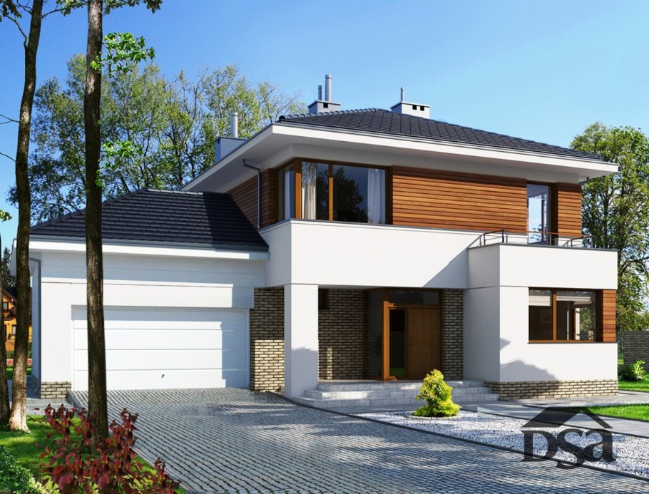 Современная отделка дома с гаражом