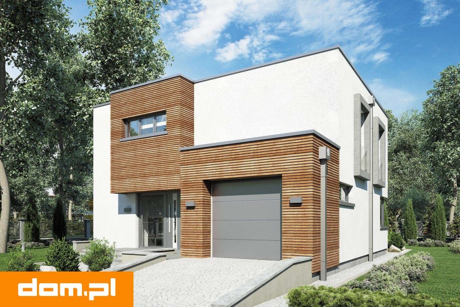 Двухэтажный дом с плоской крышей и гаражом