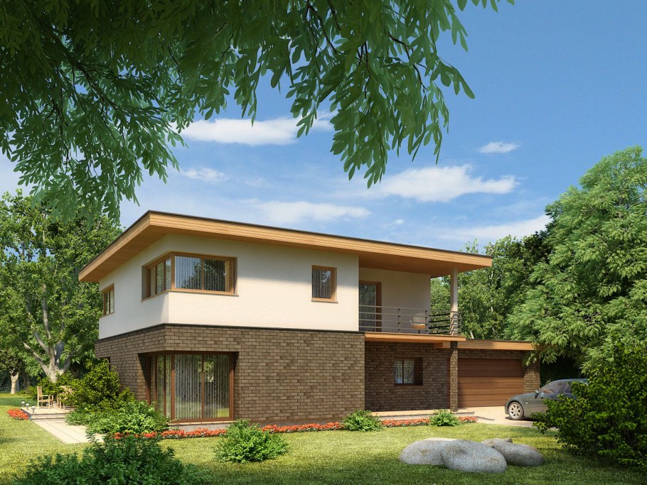 Садовый дом двухэтажный с плоской крышей