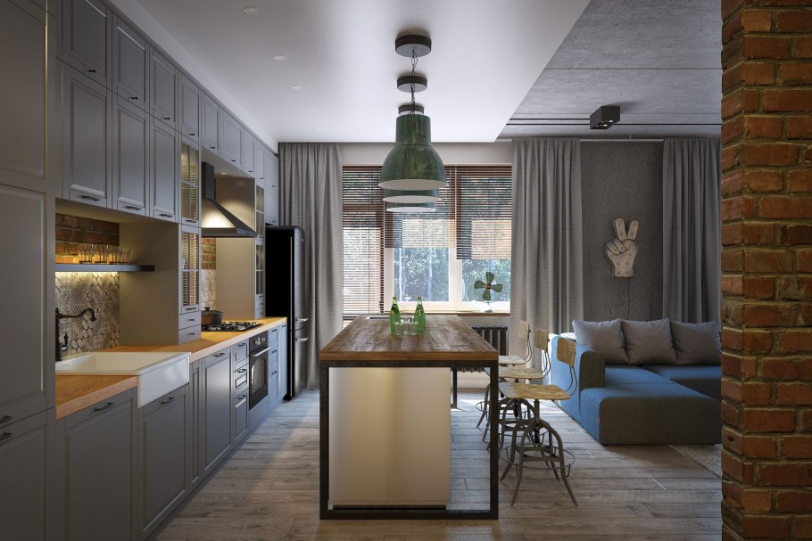 Кухня студия в стиле лофт