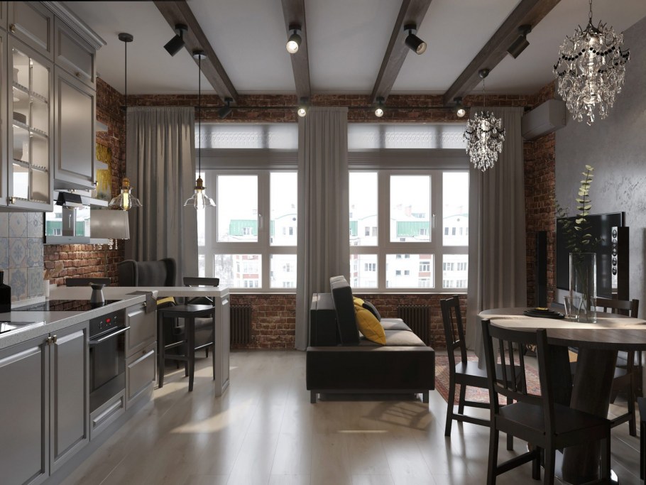 Кухня-гостиная 20 кв.м лофт