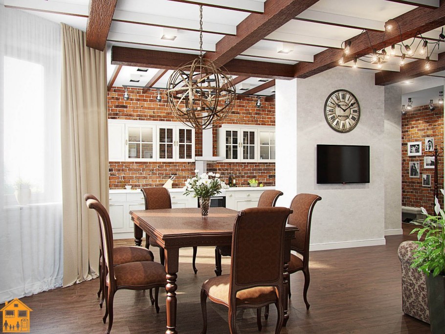 Кухня гостиная столовая лофт лофт